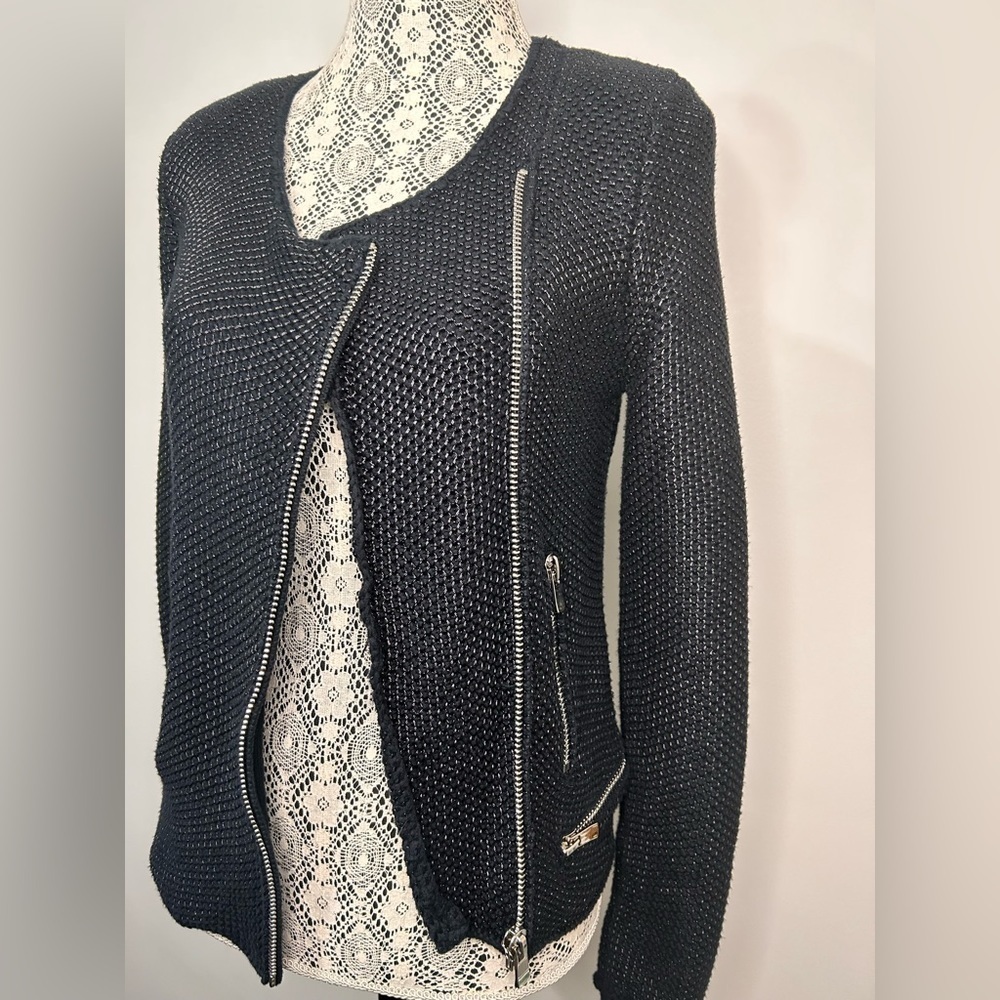 Maje black multi zippered moto inspired fabric jacket size 2 - Picture 6 of 15